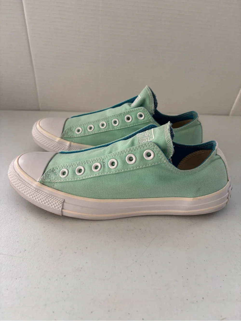 Converse Mint Green Slip-On Canvas Sneakers with White Soles - Picture 5 of 11